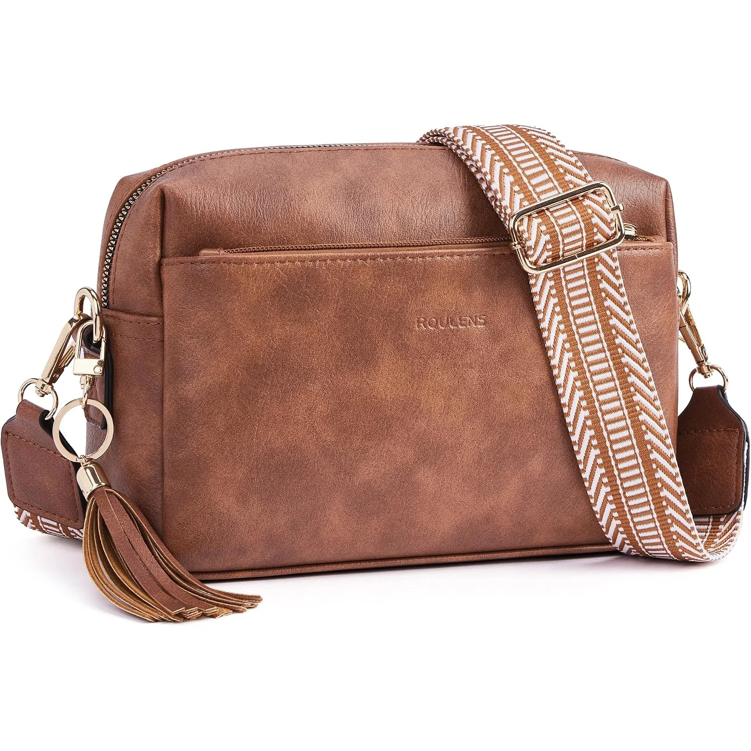 Roulens Triple-Zip Crossbody in Brown