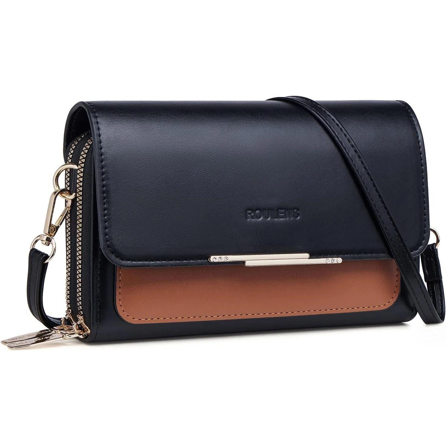 Roulens Pocket Phone Crossbody in Black/Brown