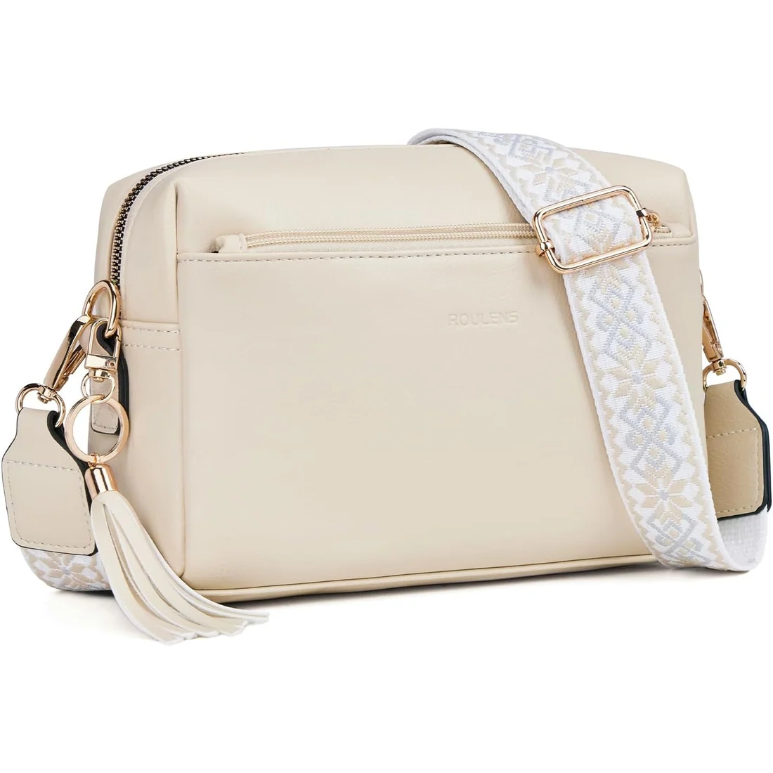 Triple-Zip Crossbody in Beige