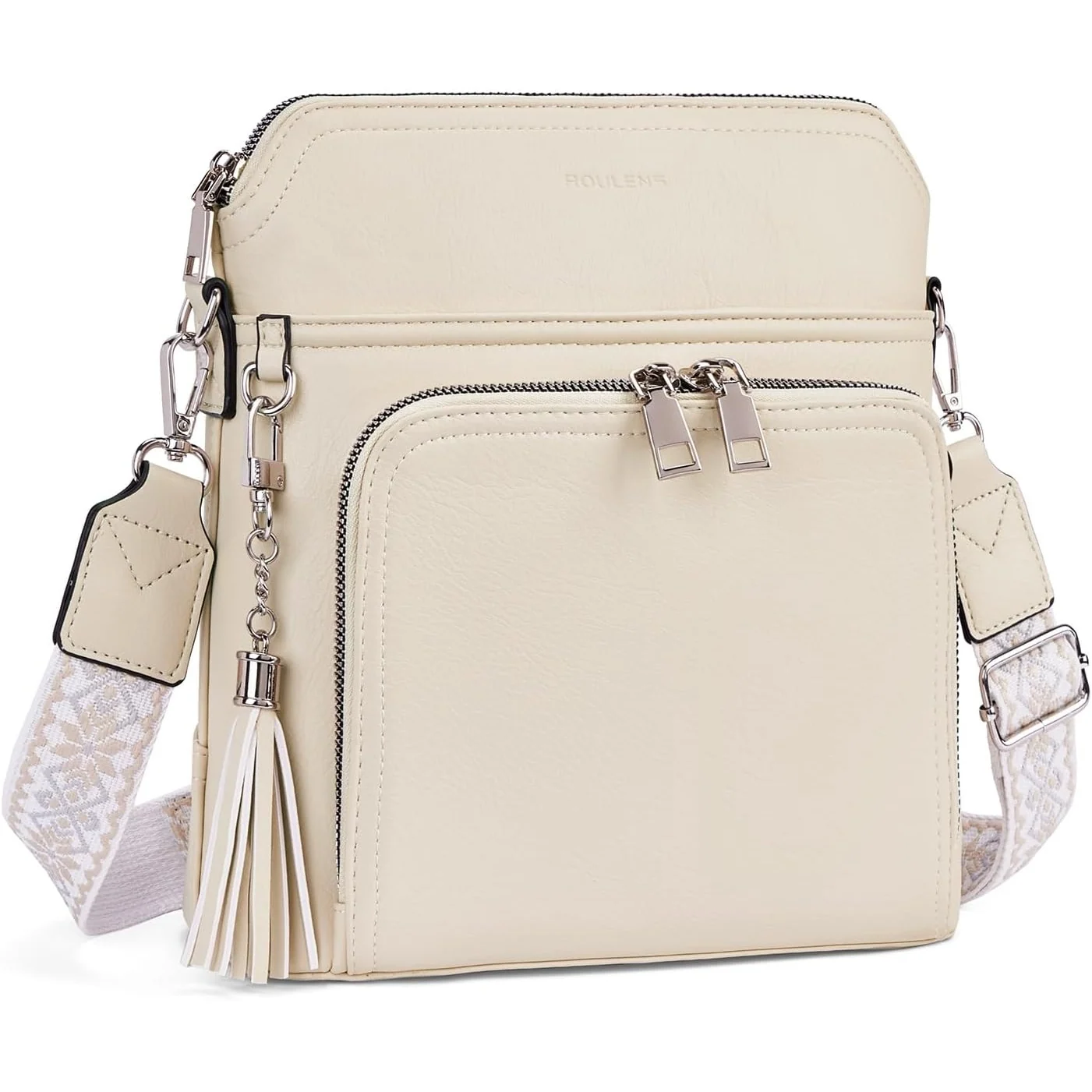 Roulens Tassel Wallet Crossbody in Beige